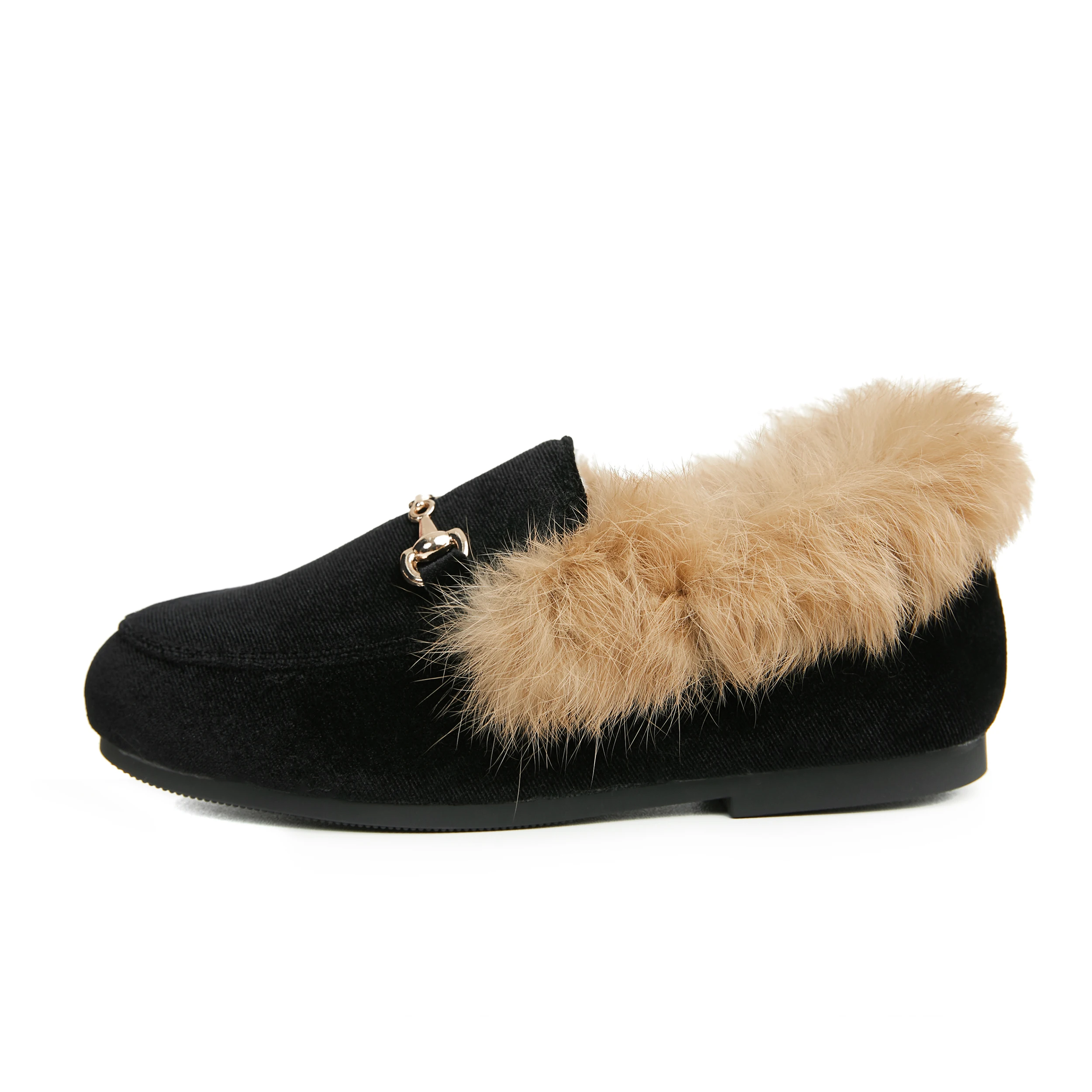 Зимние Детские меховые туфли детские бархатные теплая обувь на плоской подошве