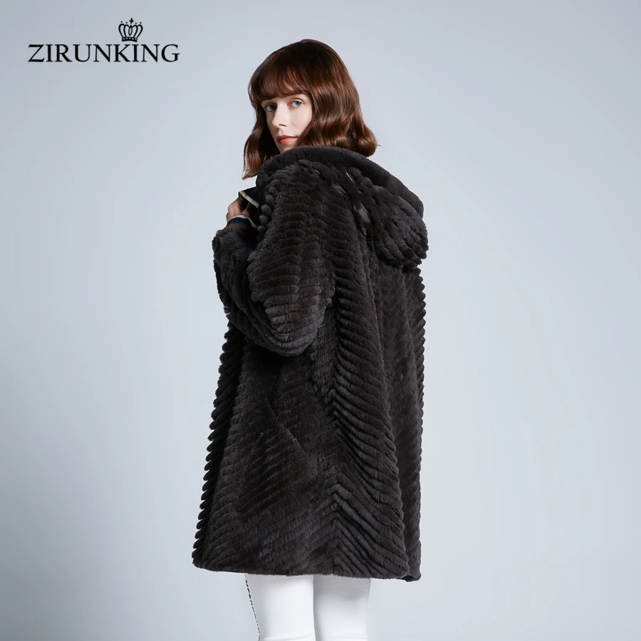 ZIRUNKING Новинка 2019 года женский Настоящий мех кролика пальто Женская двусторонняя