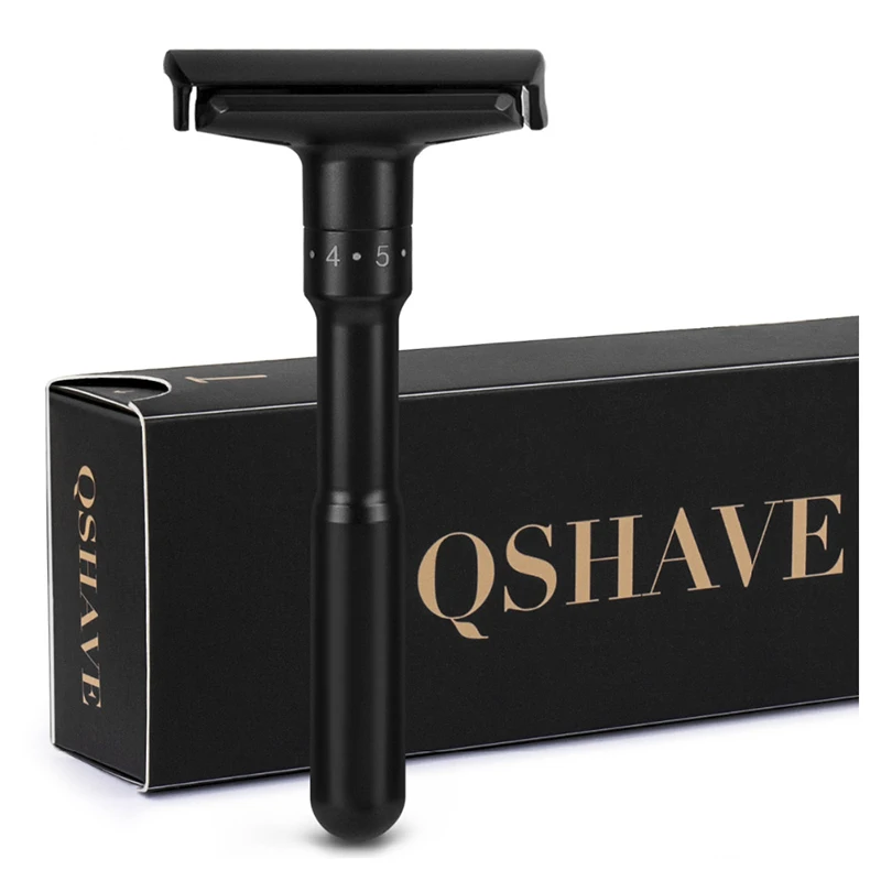 Роскошная черная регулируемая Безопасная бритва QShave, Классическая Безопасная бритва для мужчин, 5 подарочных лезвий