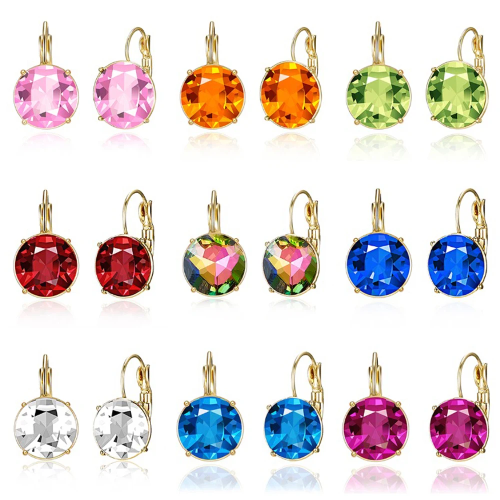 Модные круглые синие и розовые серьги гвоздики с кристаллами золотые