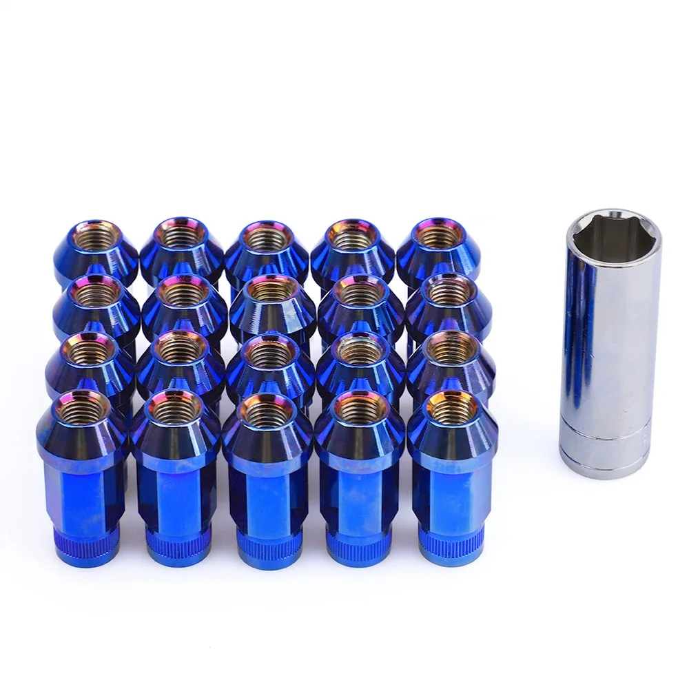 Черный 20 шт Bluing цвет M12* 1,5 рифлёные гайки аксессуары JDM длина 50 мм 7075-T6 Алюминиевый конический вкладыш гайки колеса - Название цвета: Черный