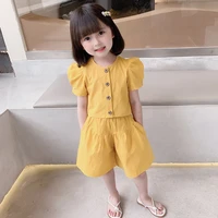 two pieces cotton girls clothing sets summer short sleeved shirt wide leg shorts children sets girls clothes suit casual outfits