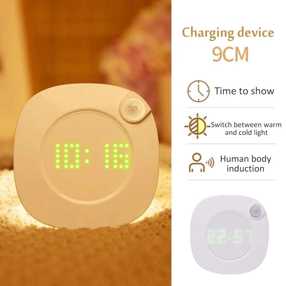 

Human Body Induction Lamp Charging, Dimmable With LED Clock Time Display, Infrared Ray, Bedroom Cabinet Lighting Night Light