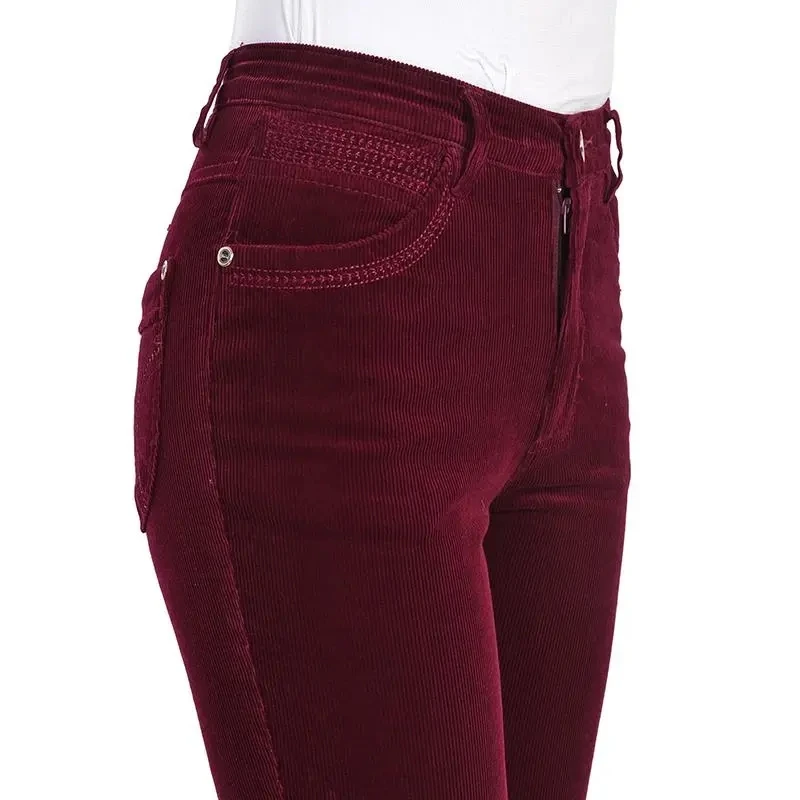 

Corduroy High Waist Flare Boot Cut Pants Women Autumn Winter Pockets Textured Casual Sweatpants Plain Solid Clothing Female 2021