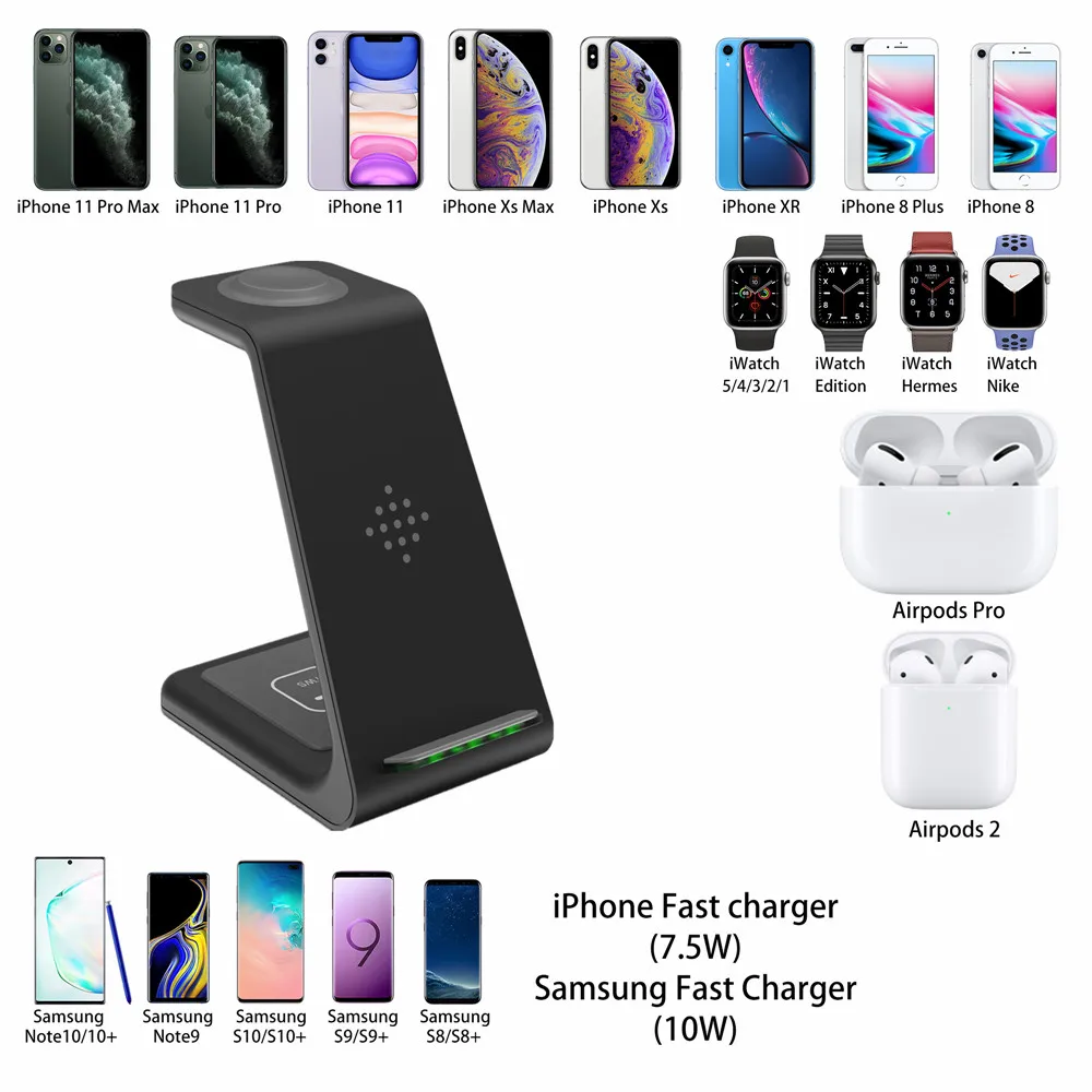 Беспроводное зарядное устройство подставка для iPhone 12 XR XS Max Apple i Watch зарядная док