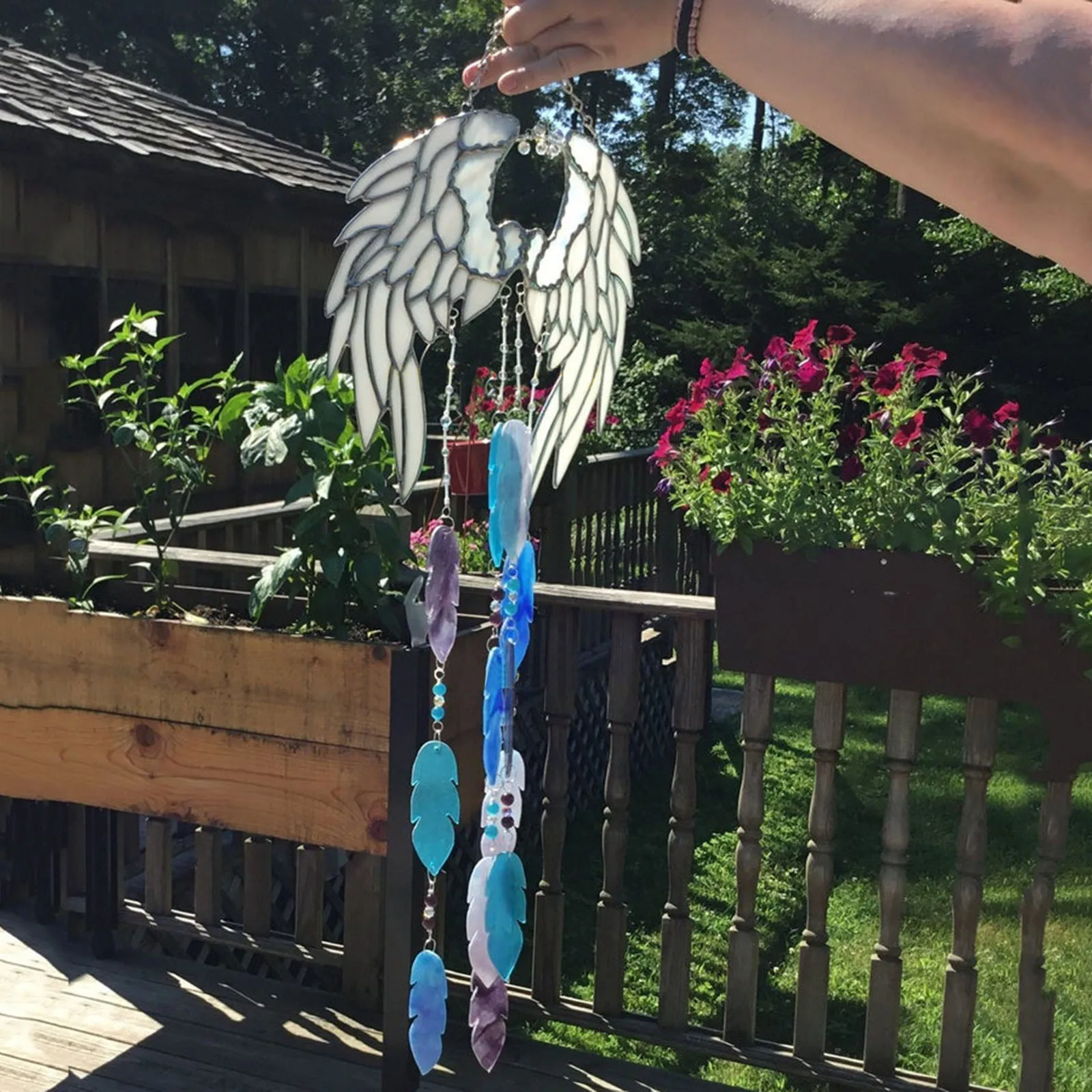 

Home Garden Hanging Decoration Metal Bell Hanging Nice Sound Decor Wind Chimes Crystal Angel Wing Chime Suncatcher Yard Gift