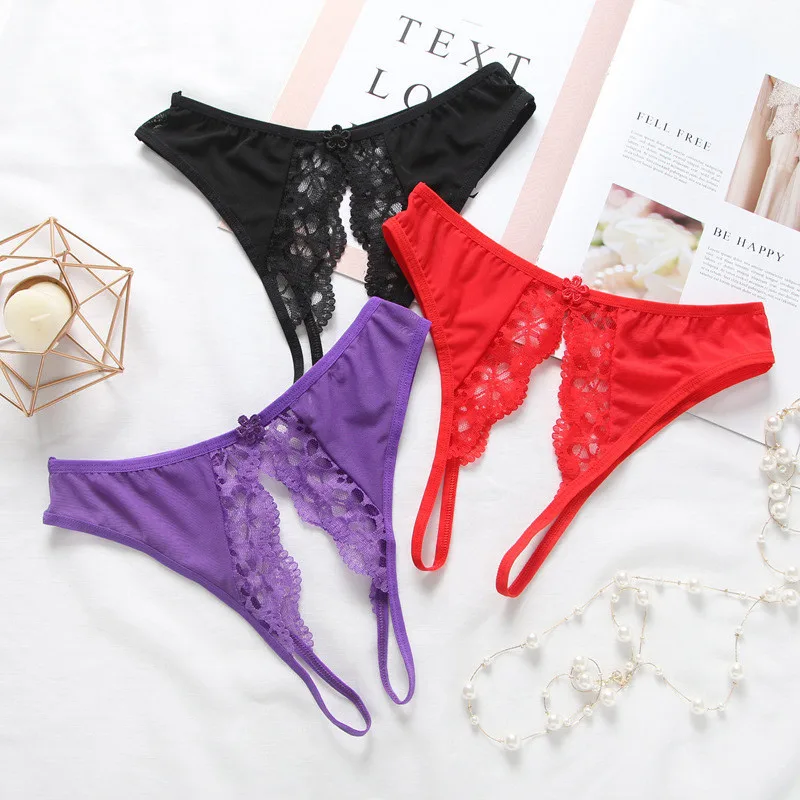 

Sexy Opening Crotch Women Thongs Panties Lace Transparent Underwear G-String Crotchless Temptation Underpants Sex Lingerie New