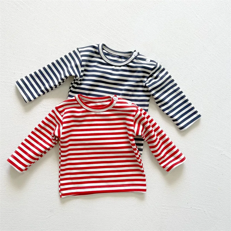 

2022 Spring Versatile Korean Children's Striped Long Sleeve T-shirt Boys and Girls' Bottomed Top Baby Girl Shirt Blouse