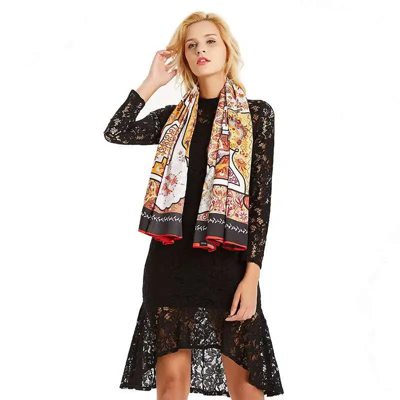 Женский винтажный квадратный шелковый шаль роскошный брендовый симметричный