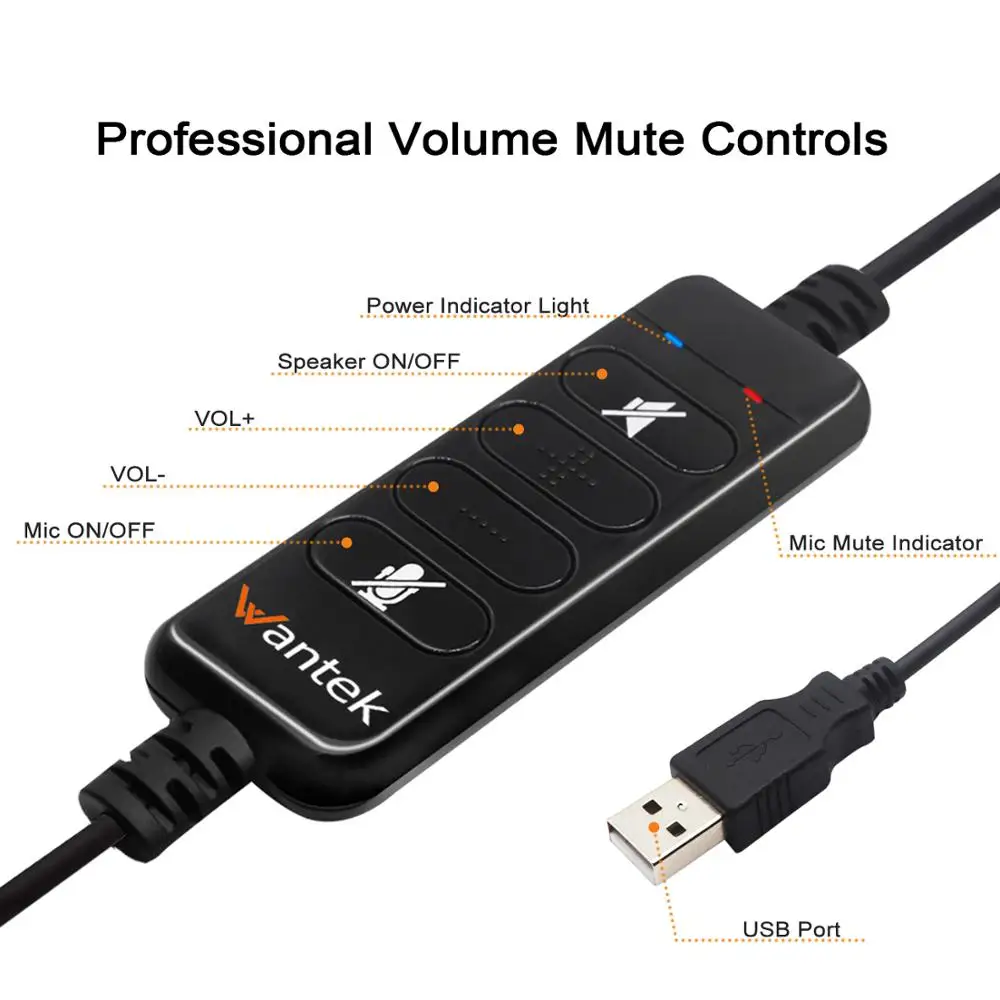 Wantek UC600 моно USB гарнитура Lighhtweight компьютерная с микрофоном и встроенным