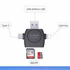 Mini 4 в 1 USB Type-C Micro USB Lightning кардридер OTG кардридер TF карта SD карта адаптер для Iphone Android