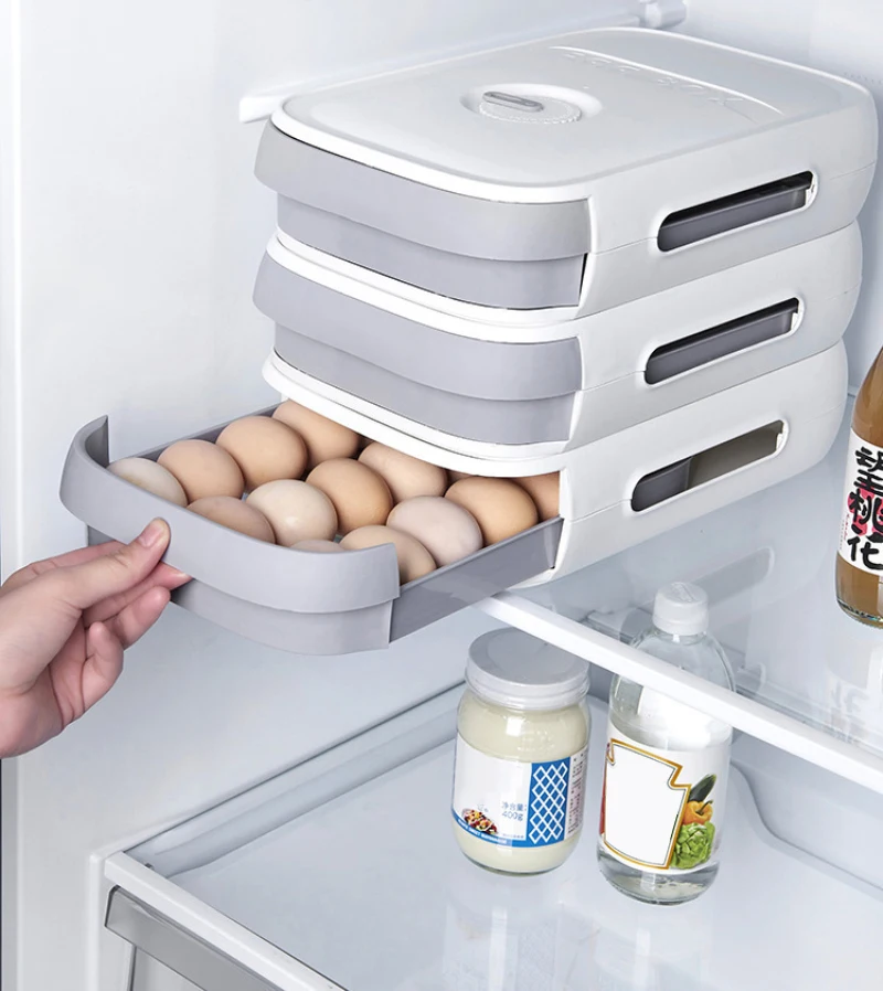 

New Egg Storage Box Egg Tray Containers Kitchen Refrigerator Eggs Plastic Dispenser Drawer Type Fresh Preservation Box With Lid