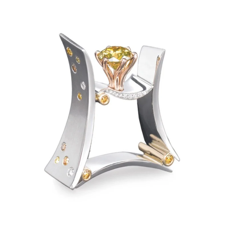 Мужское кольцо GYI в стиле панк с квадратным цирконом из розового золота и белого