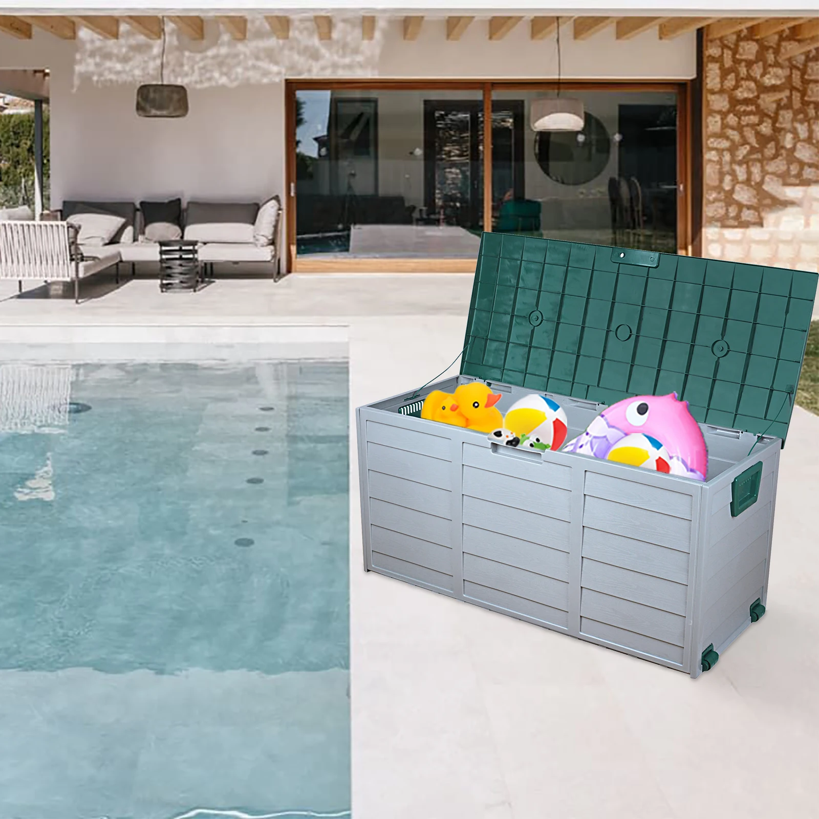 

Outdoor Garden Plastic Storage Deck Box Chest Tools Cushions Toys Lockable Seat Waterproof 44x21x19 Inch 75gal 260L[US-Stock]
