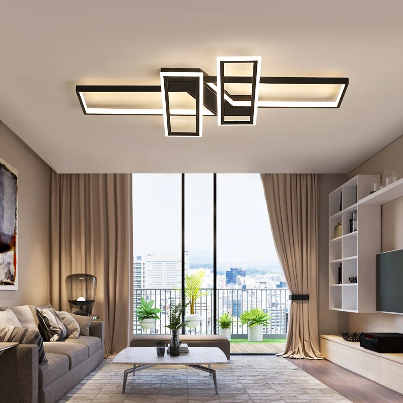 Accesorios de candelabros de iluminación LED modernos para sala de estar, dormitorio, cocina, hogar, con mando a distancia, lámpara de techo de brillo negro