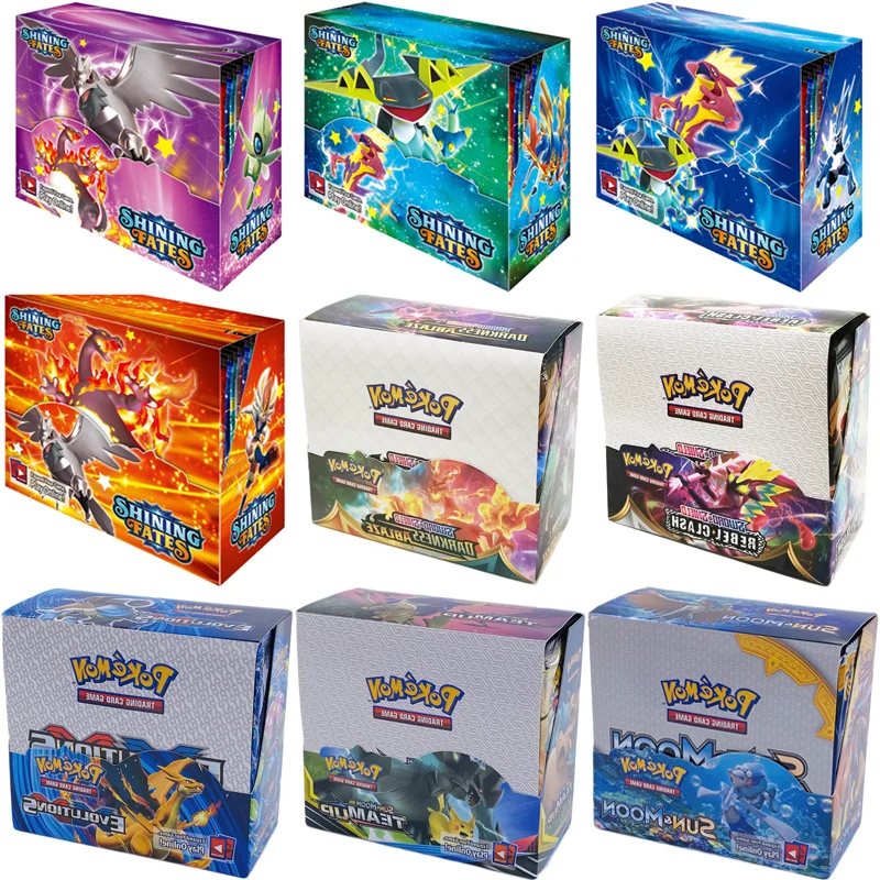 Juego de cartas de Pokemon para ni&ntilde;os, 324/360 Uds., Pokemon TCG:Sun & Moon shinning Fates Rerel Clash Dark Ablaze Booster Box-0