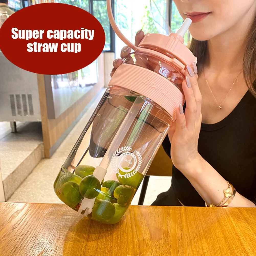 1000/1500/2000ml Large Capacity Sports Water Cup Women Summer Outdoor Portable Plastic Bottle Coffee Juice | Дом и сад