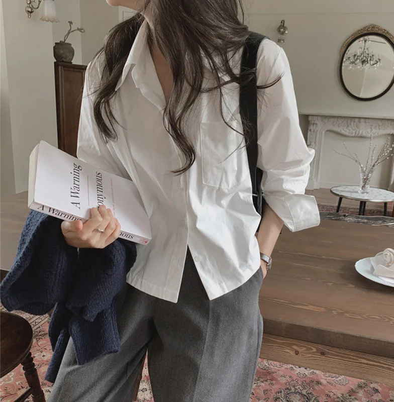 

Chic Simple Color Long Sleeve Shirt