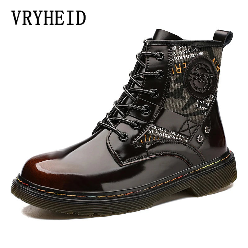 VRYHEID Men Boots Genuine Leather High Top Shoes Autumn Winter Men Motocross Ankle Boots Fashion Unisex Lovers Boots Size 35-46