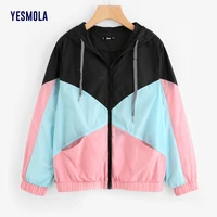 yesmola patchwork sportwear womens hoodie long sleeve coat 2021 new autumn female casual loose tops jacket clothing