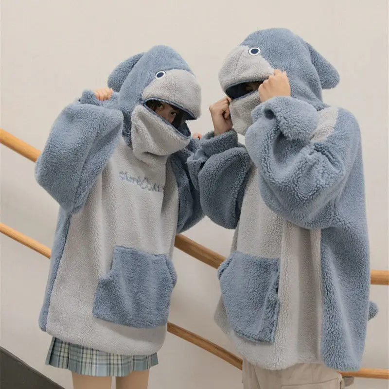 

QWEEK Kawaii Shark Hoodies Oversized Cute Sweatshirts Women Pullover Hoodie Japanese Cute Hoodies Female Kawaii Tops Warm Winter