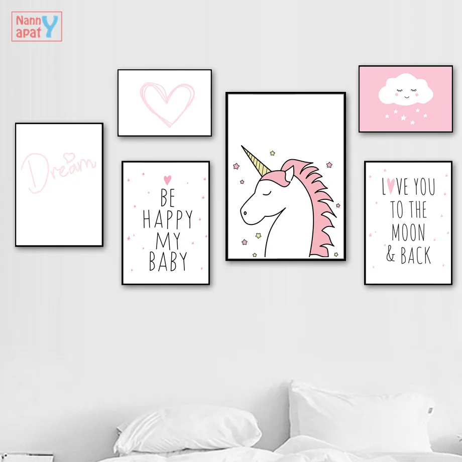 

Quotes Wall Art Canvas Painting Unicorn Pink Heart Posters And Prints Scandinavian Wall Pictures Baby Kid Room Modern Home Decor