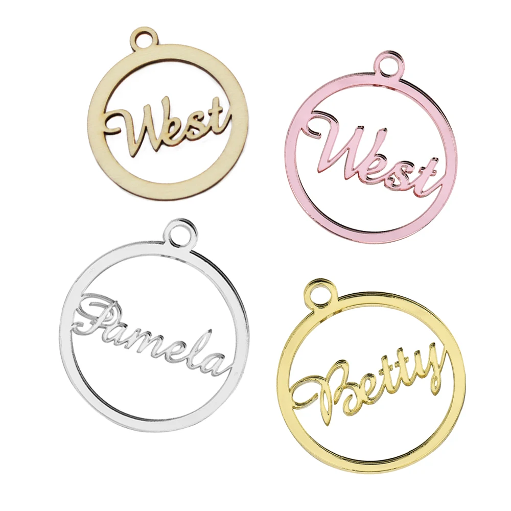 

50PCS Personalized Wedding Decor Laser Cut Circle Name Logo Round Acrylic Mirror Name Tags Boutlque Gift Baby Favors