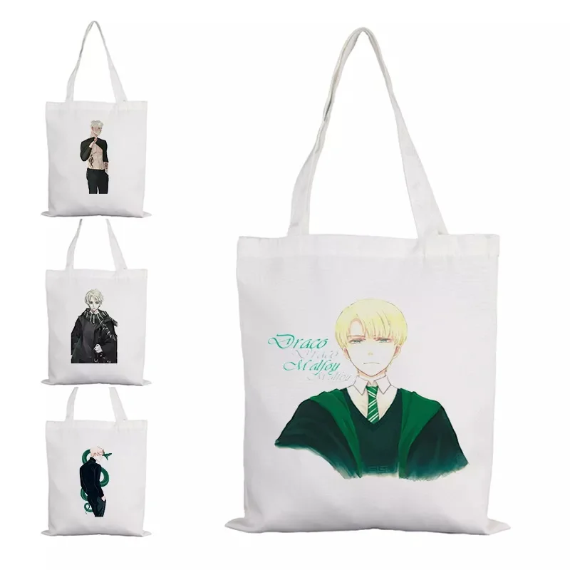 

Draco Malfoy Shoping Bags Customizable Fabric Bag Women's Beach Designer Handbags Shopping Canvas Tote Woman Shopper Summer Logo