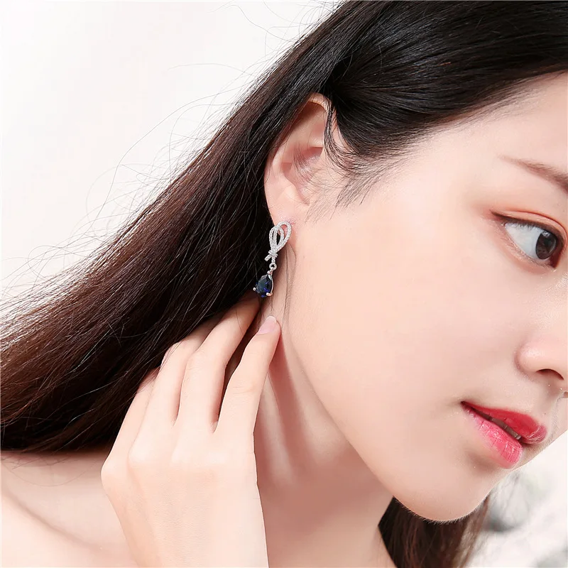 Новинка высокое качество кубический цирконий бант серебряный цвет висячие