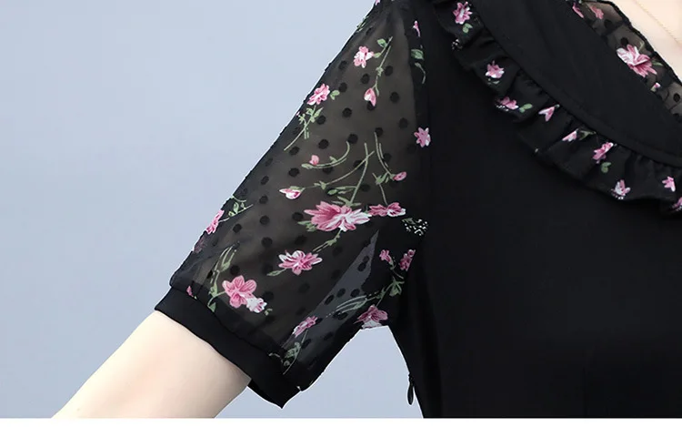 

BacklakeGirls Floral Print Splice Vintage Long Dress Women Short Sleeve Slim Elegant Chiffon Dress Summer Boho Maxi Party Dress
