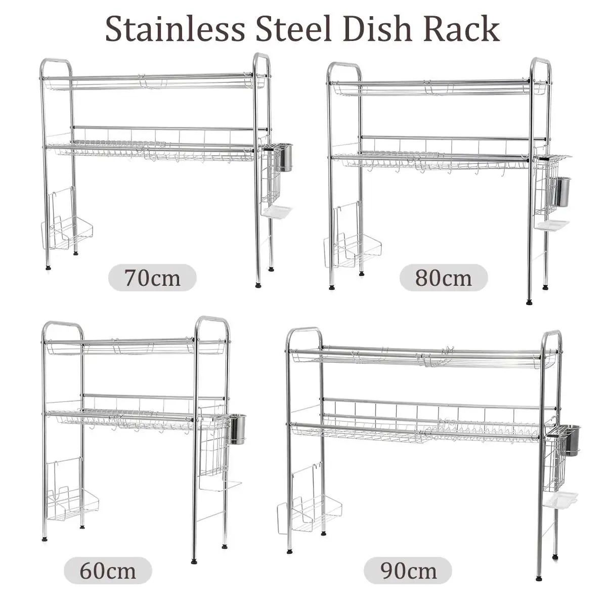 

2 Layers Dish Drying Rack Over the Sink Kitchen Storage Shelf Counter-top Space Saver Stand Tableware Drainer Organizer Steel