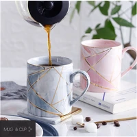 handpainted gold stripe marble porcelain coffee mug cup with lid set tea milk ceramic cups and mugs creative wedding gift