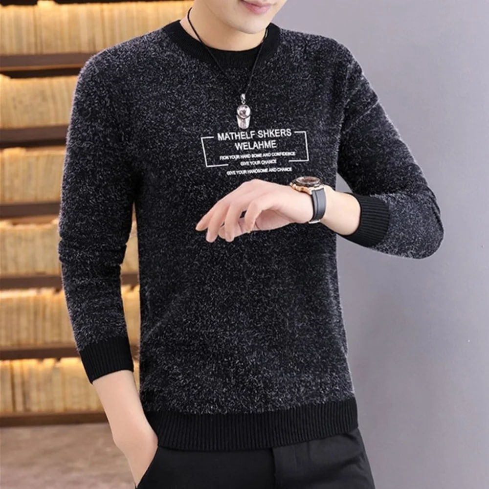 

Men Letter Warm Knit Sweater Slim Fit Vintage Brand Knitted Pullovers 2021 Casual Fashion Mens Clothing Long Sleeve O-neck Tops