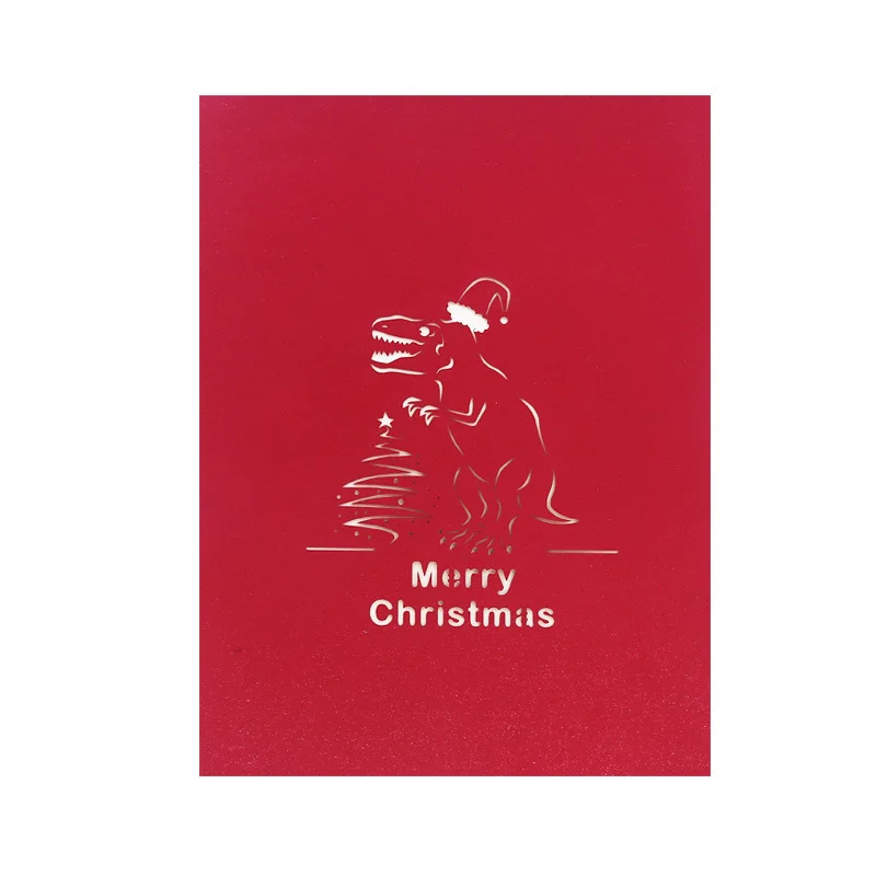Cartoons Dinosaur Christmas Tree Winter Gift Pop-Up Cards Xmas Decoration Stickers Laser Cut New Year Greeting Invitations | Дом и сад