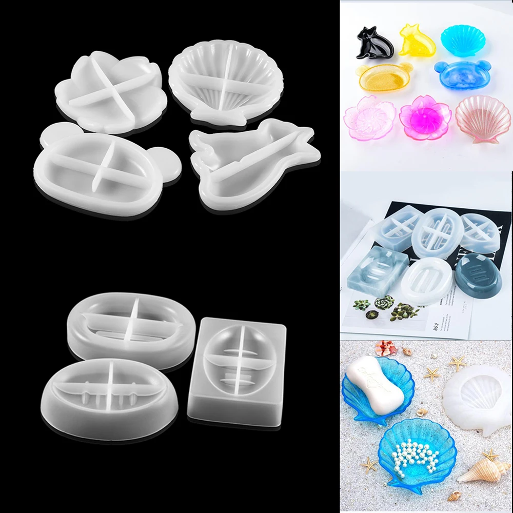 

7 Styles Soap Box Silicone Molds Crystal Epoxy Resin Mirror Bear Dog Flower Shell Dish Moulds for DIY Jewery Making Accesscories