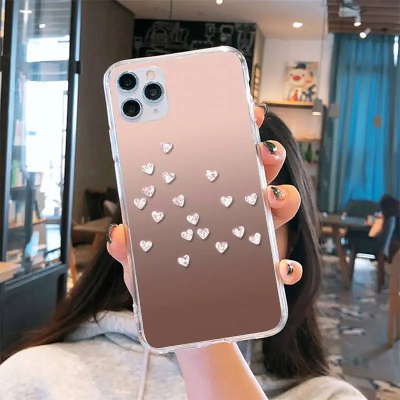 

Glitter Gold Love Rose Phone Case Transparent for iPhone 6 7 8 11 12 s mini pro X XS XR MAX Plus se cover funda shell