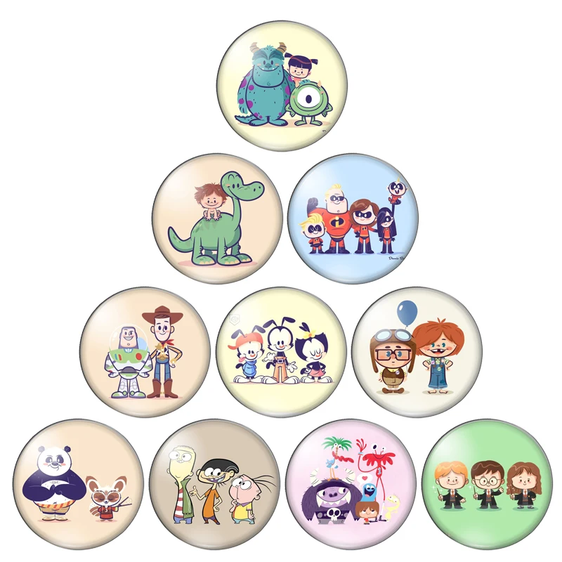 Стеклянный кабошон ZB0543 Круглый Кабошон с плоским основанием милыми мультяшными