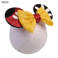 2021 sequins mouse ears baby headband glitter waffle bows headwrap children diy festival accessories kids halloween headwear