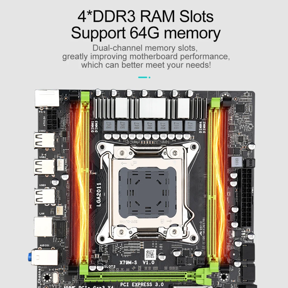 

X79M-S 2.0 Computer Motherboard M-ATX DDR3 64G USB2.0 SATA 2.0 M.2 Mainboard Support for LGA2011 Series CPU