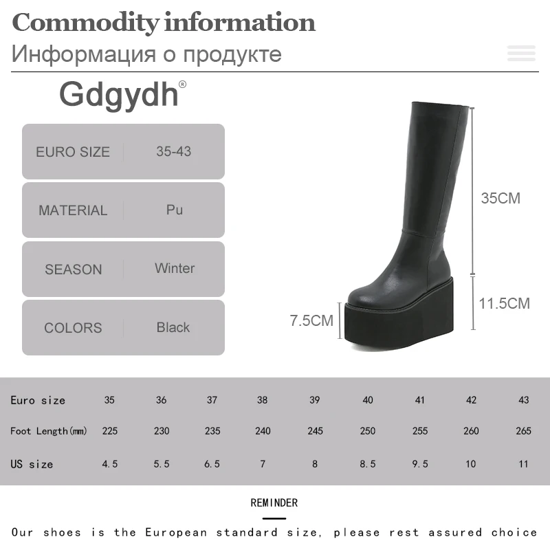 Gdgydh Matte Black Knee High Boots Women Platform Wedges High Heels Thick Bottom Ladies INS Hot Winter Fashion Elegant Drop Ship