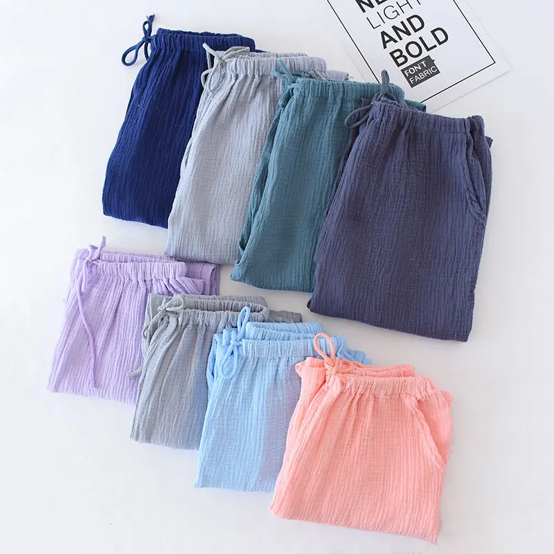 Повседневные штаны из 100% крепа и хлопка для пар мужские женские летние японские