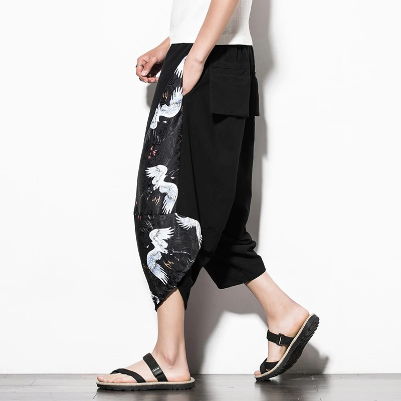 Color 2 Харадзюку, Япония, летние пляжные штаны с вышивкой Журавля, модная одежда, азиатская одежда, японский стиль, мужские кимоно, юката - Цвет: Color 2