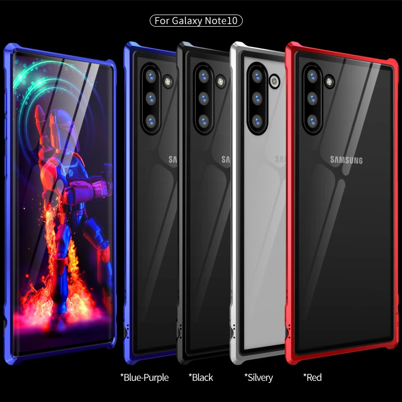 Metal Glass Case For Samsung Galaxy Note 10 Pro 10+ + Aluminum Frame Shell Bumper Back Clear Cover Note10 |
