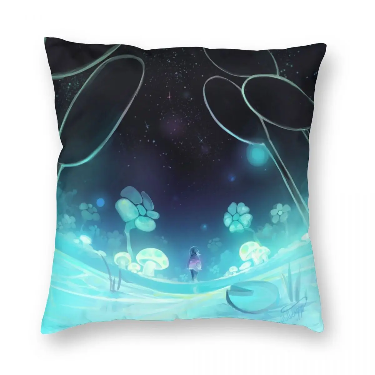 Waterfall Square Pillowcase Polyester Linen Velvet Printed Zip Decor Bed Cushion Cover