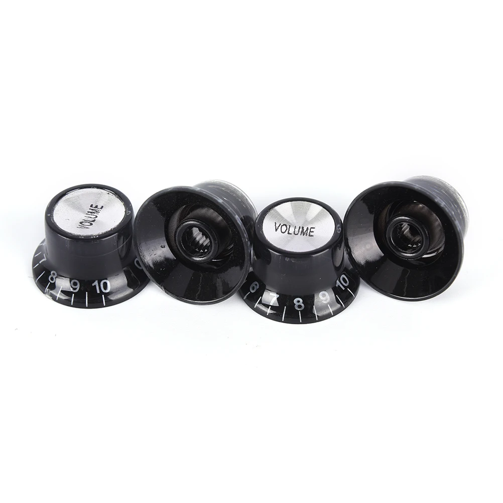 

Volume Tone Top Dial Guitar Speed Bell Knob Control Silver Top Hat Bell Black 1 Set