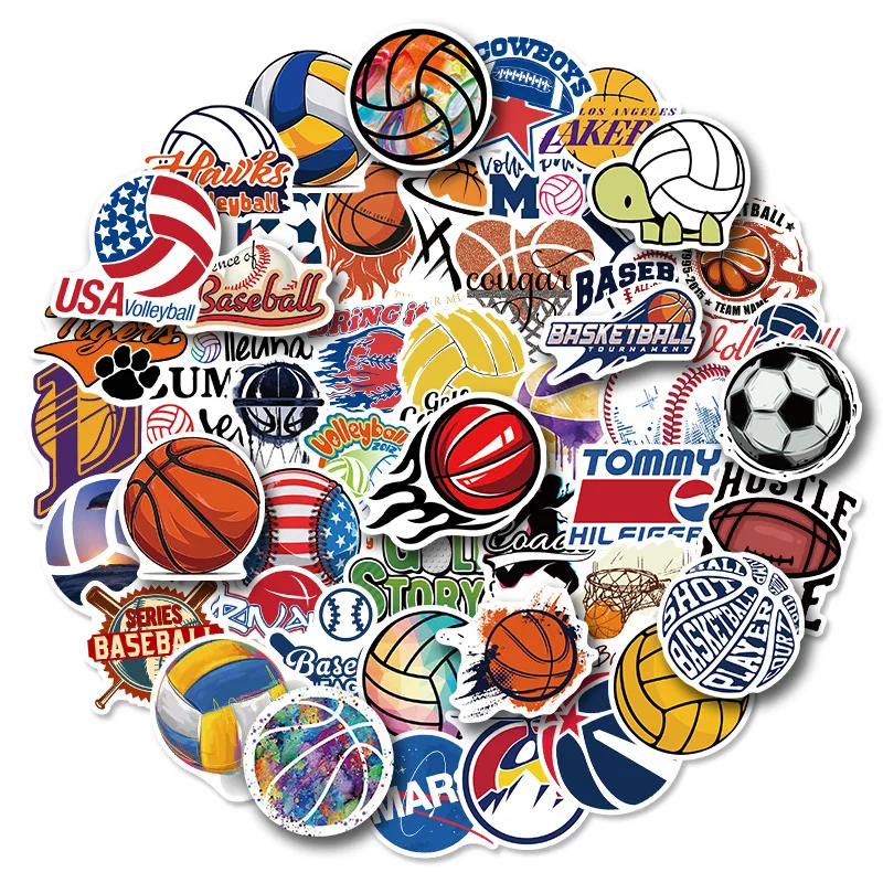 

50 pcs Cartoon Basketball Football Volleyball Sticker Cellular phone Laptop Helmet Automobile Water cup Decorate Sticker