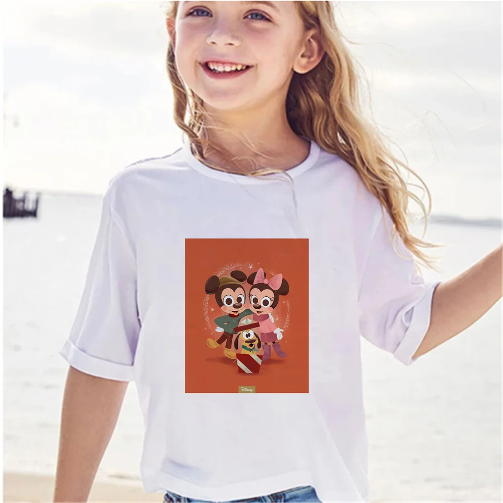 

2021 New Summer Base T-Shirt Disney Pullove Cartoon Mickey And Friends Cotton Baby Girls Short Sleeve Kids Kawaii Tee Loose