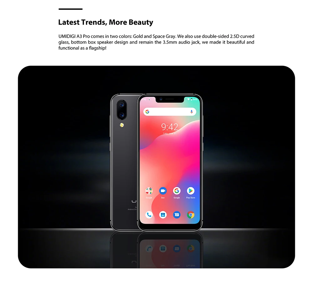 UMIDIGI A3 Pro 5," 19:9 полноэкранный смартфон 3 ГБ+ 32 ГБ Android 8,1 12 Мп+ 5 Мп мобильный телефон двойной 4G GSM+ FHD+ OTG разблокированный сотовый телефон
