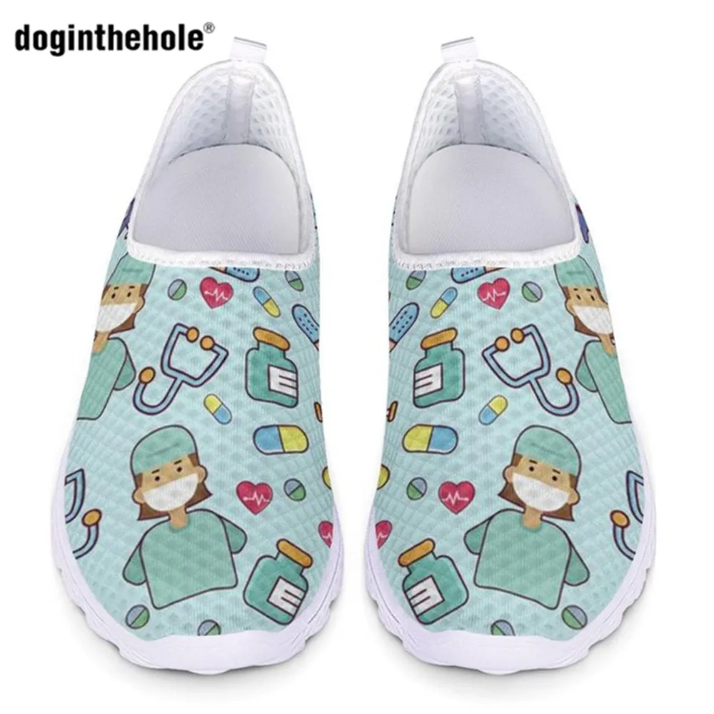 

doginthehole Doctor Nurse Sneakers Women Medical Hospital Print Lightweight Mesh Flats Ladies Casual Spring Cute Nursing Shoes