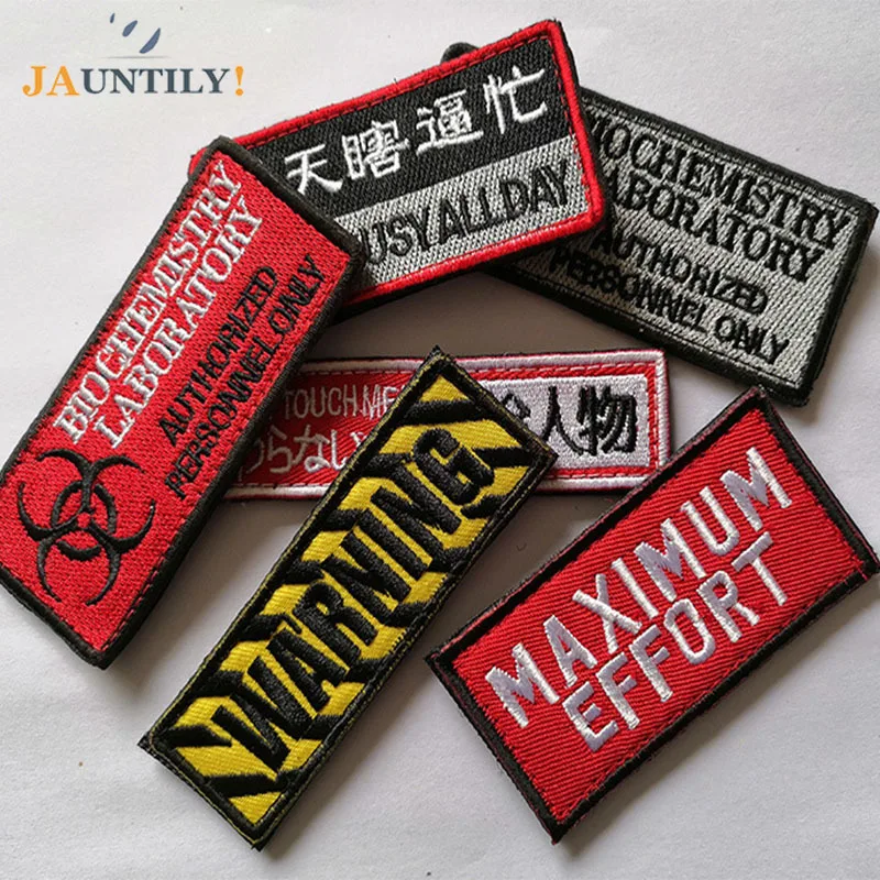 

Stripe Embroidery Hook&loop Badge Individual Patches Armband DIY Sewing English Letter WARNING DONT TOUCH MEPatch